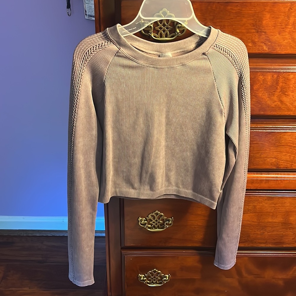 NWOT Altar’d State Revival Ribbed Crop Top with Detailing on Sleeves & Shoulders